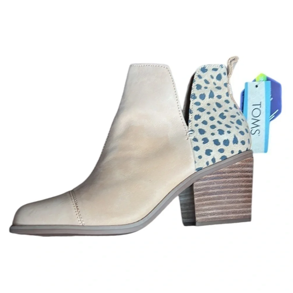 NEW TOMS Everly Women's Tan Cream Leopard Print Side Cut Slip On Ankle Boots